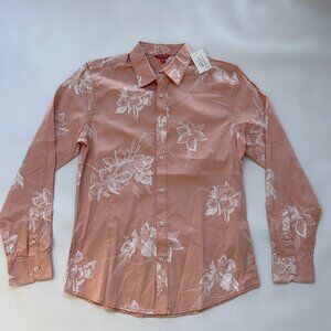 Guess Men’s Shirt Regular Fit Long Sleeves White Flowers Print Allover Size M